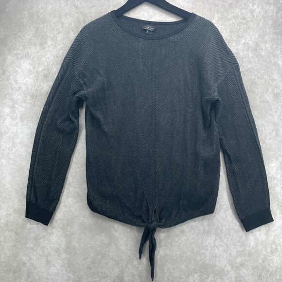 Lucky Brand Womens XL Dark Gray Tie Front Knot Ribbed Sweater Long Sleeve - Picture 4 of 9